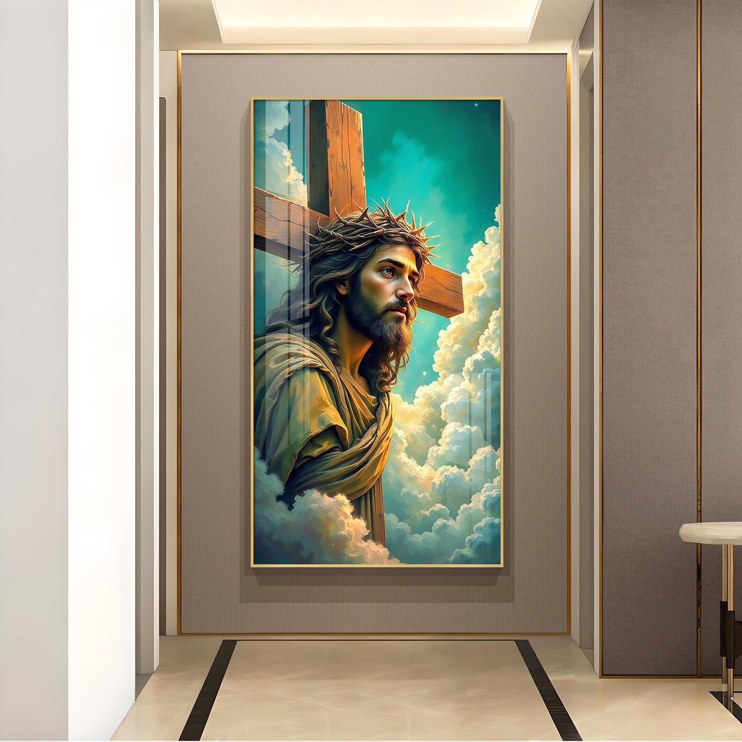 Jesus Christ Glass Finish Vertical Wall Art