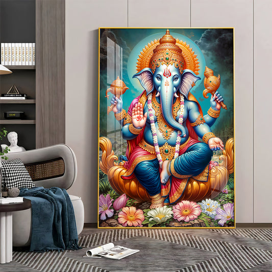 Ganesha's Blessing Glass Finish Vertical Wall Art