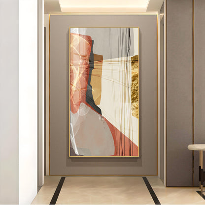 Gold-Red Abstraction Glass Finish Vertical Wall Art