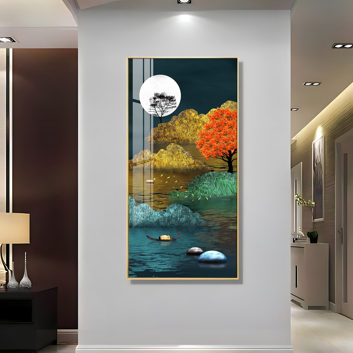 Tranquil Waterscape Glass Finish Vertical Wall Art