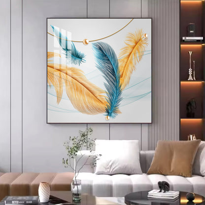 Radiant Blue and Yellow Plume Glass Finish Square Wall Art