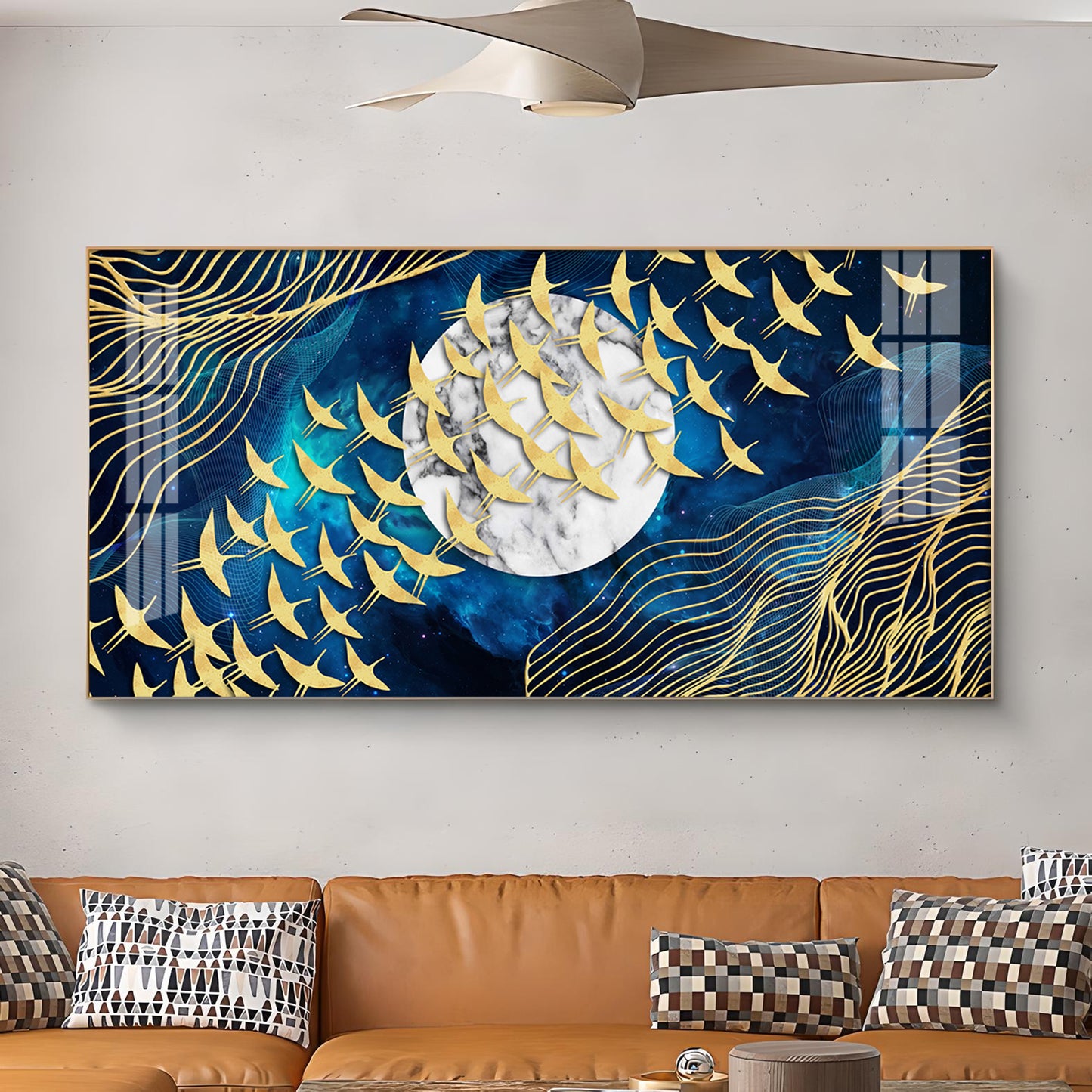 Gilded Skyward Flock Glass Finish Horizontal Wall Art