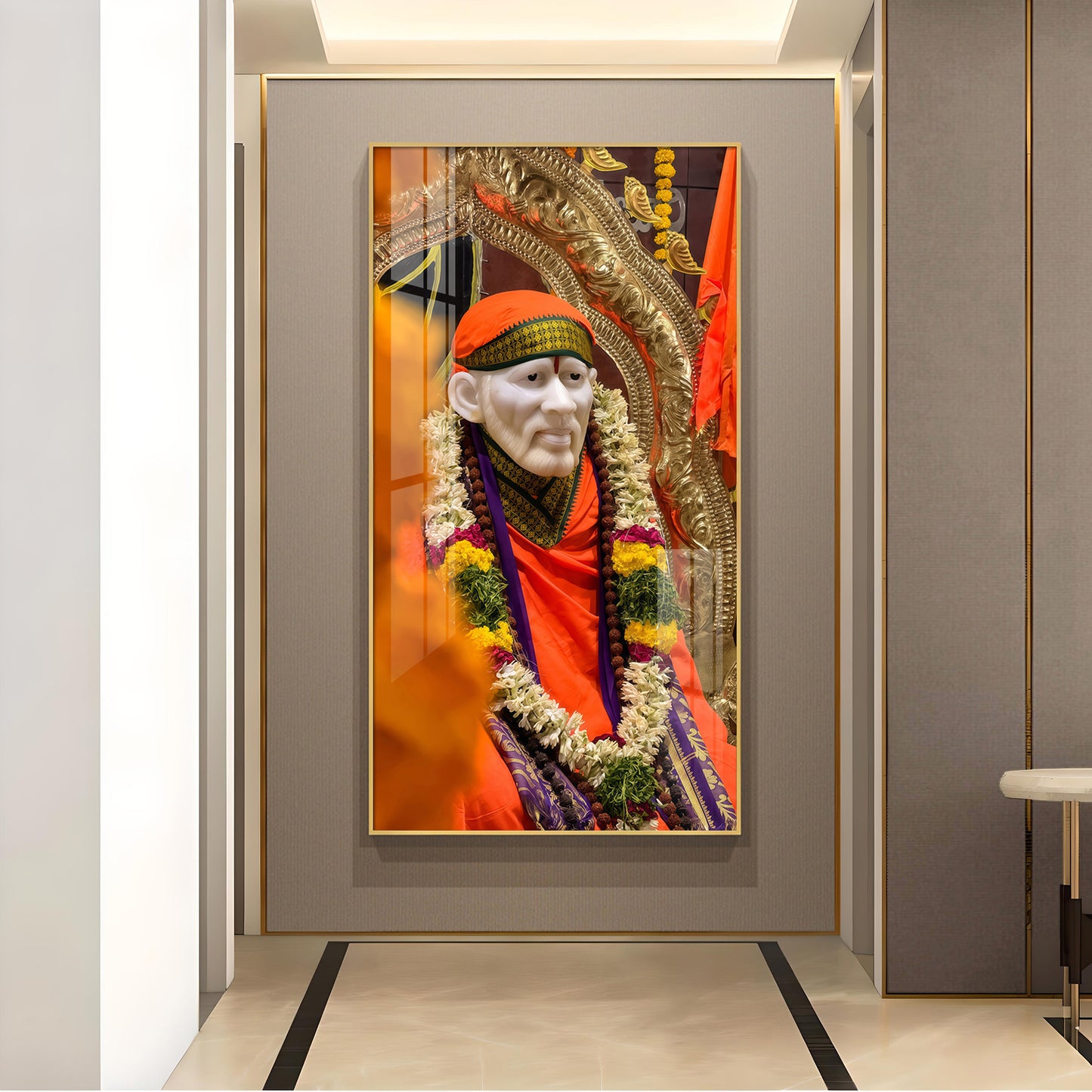 Shirdi Sai Baba Glass Finish Vertical Wall Art