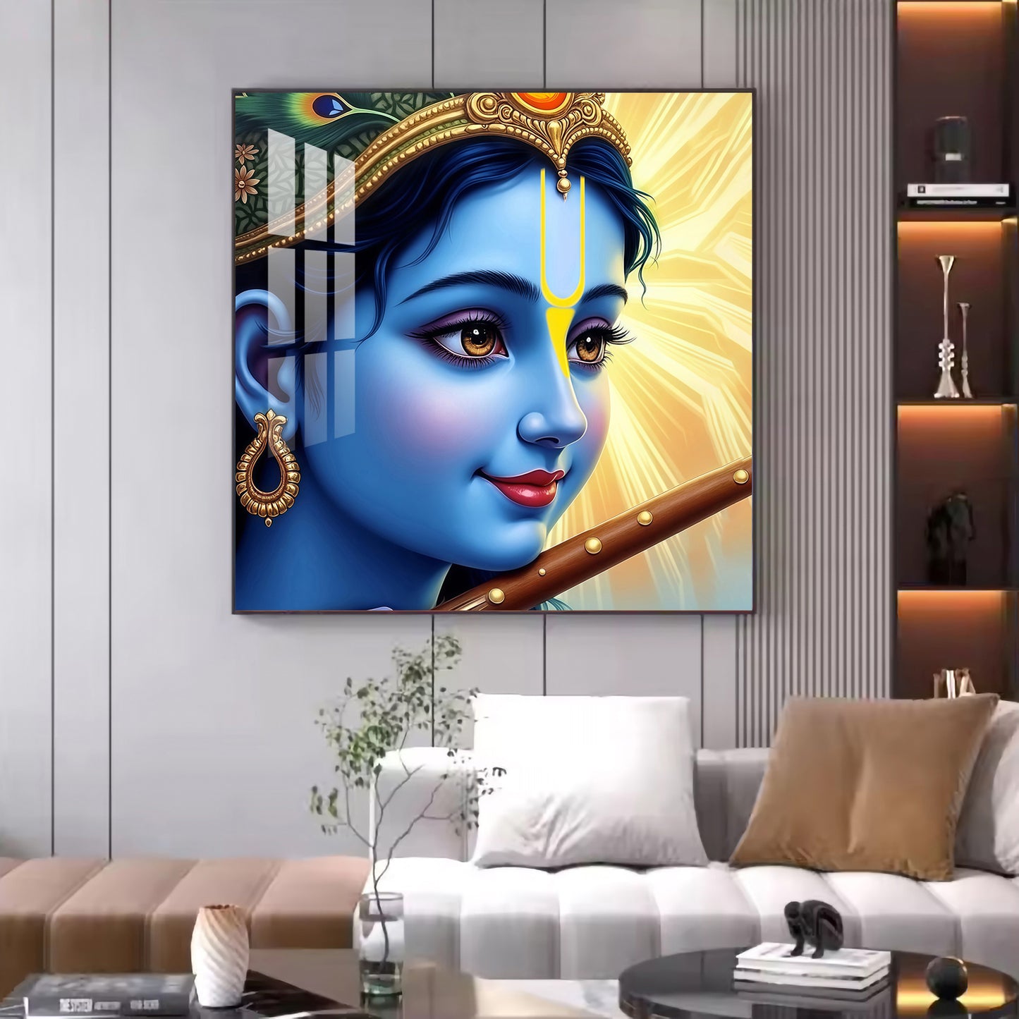 Shri Krishna Govind Glass Finish Square Wall Art