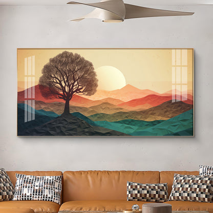 Majestic Sunlit Forest Glass Finish Horizontal Wall Art