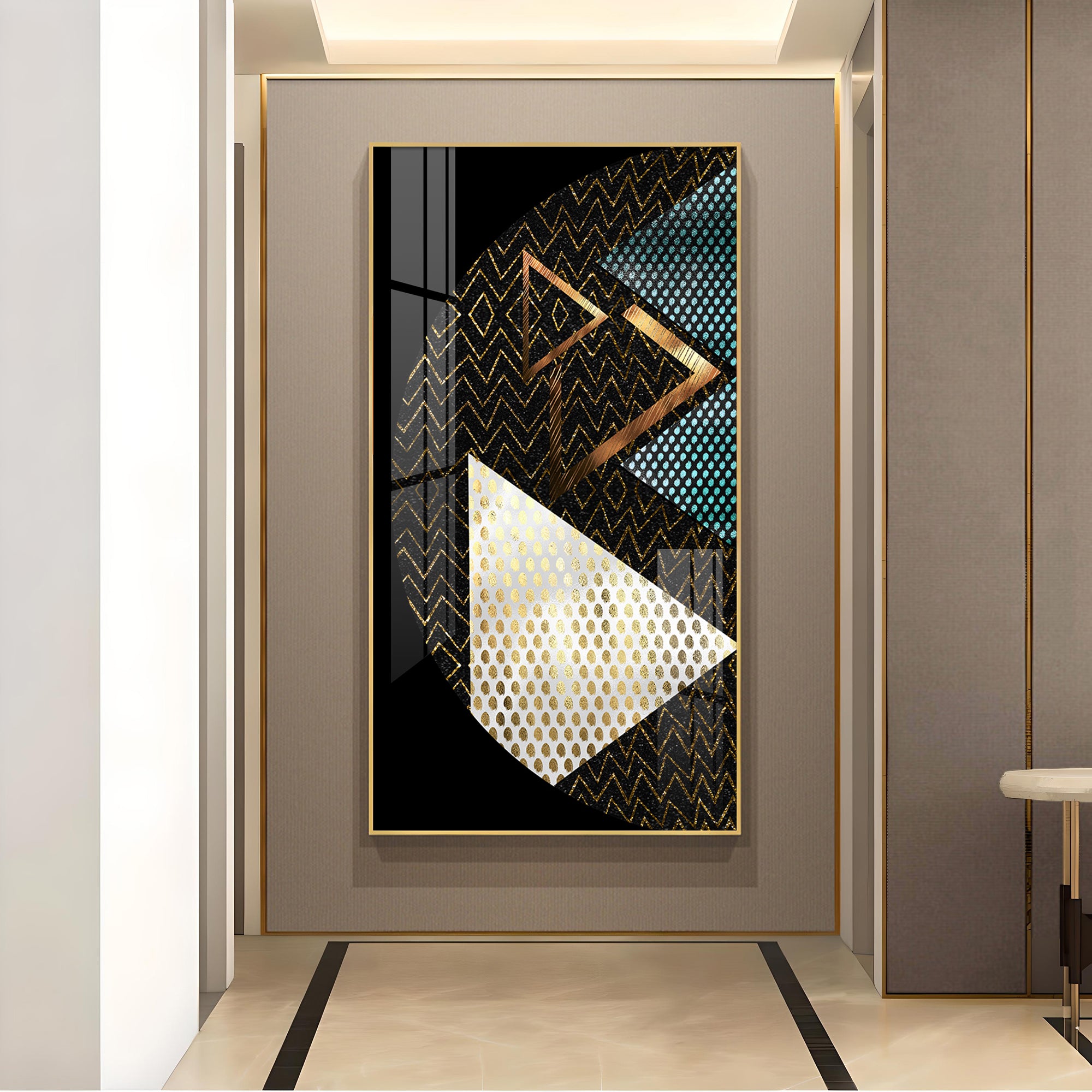 Triangular Opulence Glass Finish Vertical Wall Art