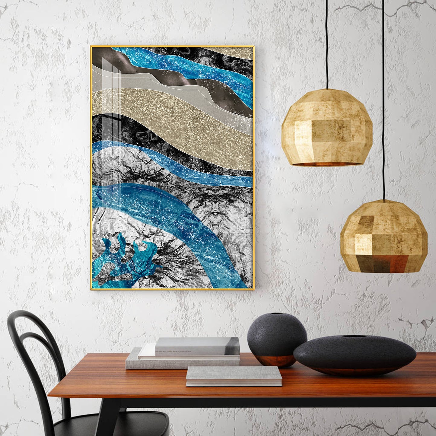 Abstract Horizon Glass Finish Vertical Wall Art