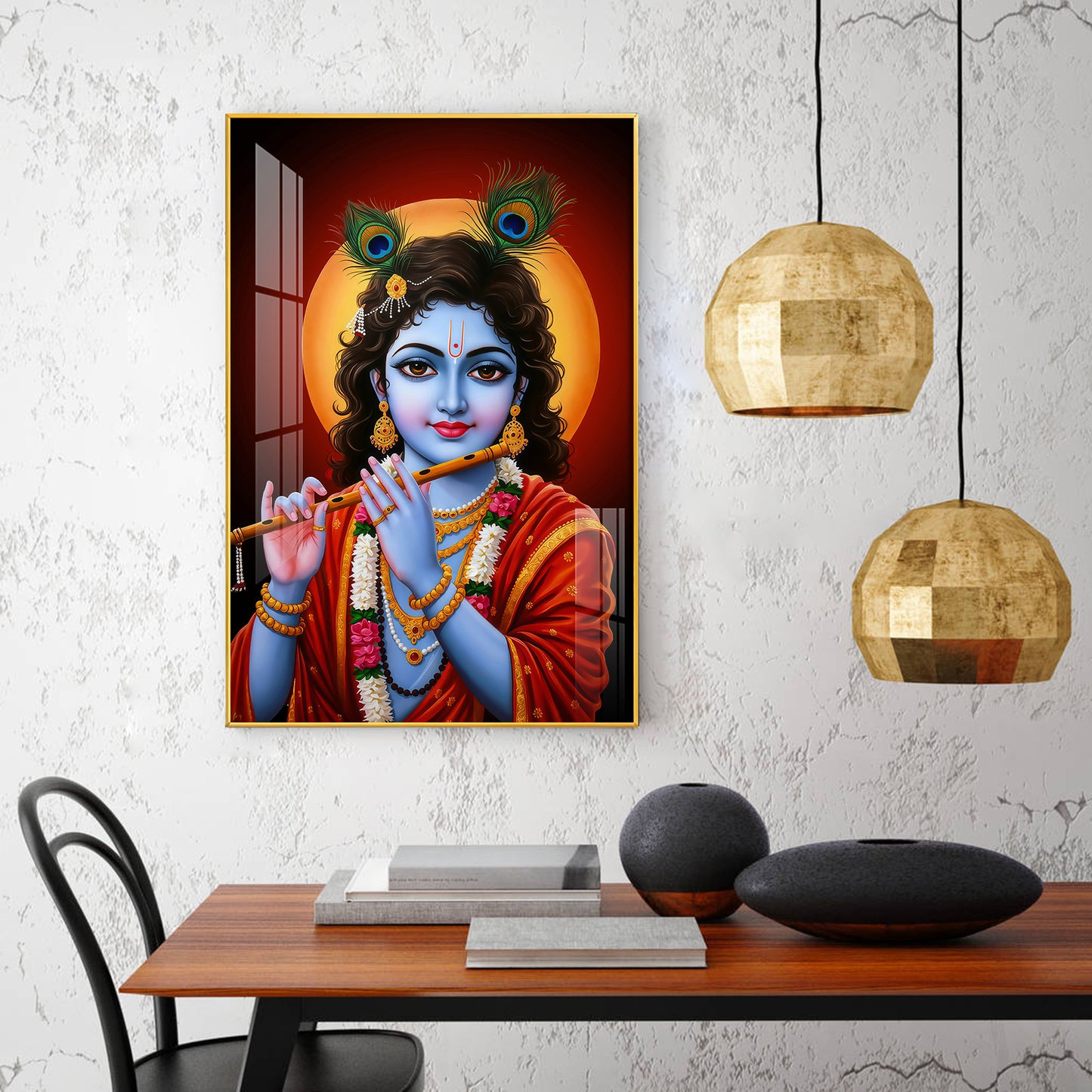 Lord Baby Krishna Glass Finish Vertical Wall Art