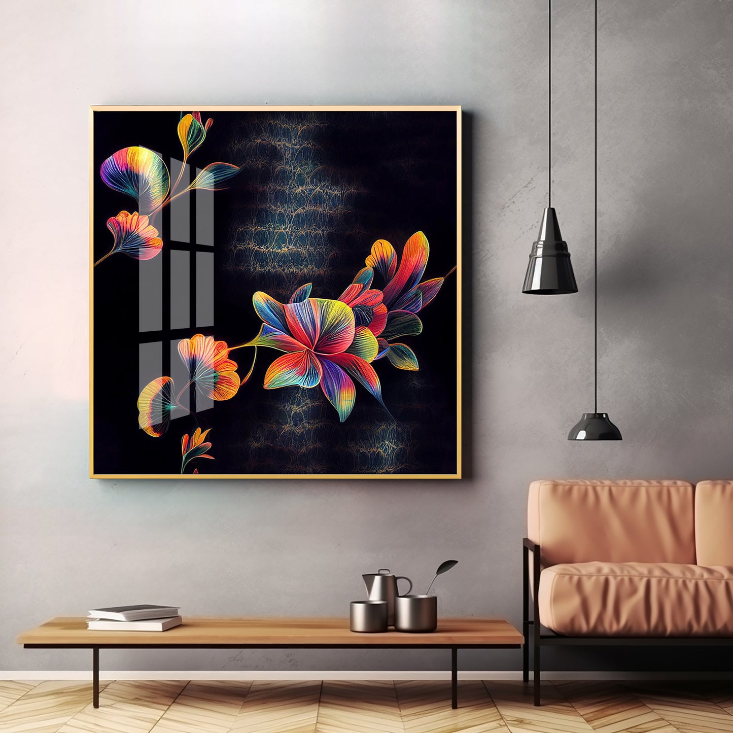 Multicolor Floral Serenity Glass Finish Square Wall Art