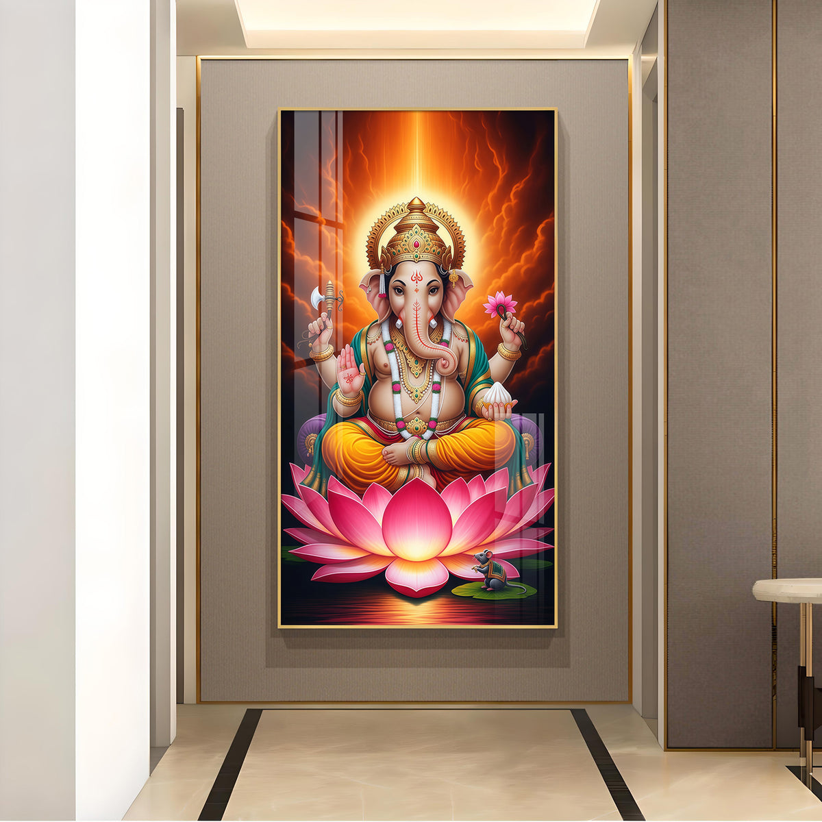 Lord Ganpati Ji Glass Finish Vertical Wall Art