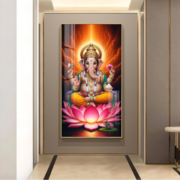 Lord Ganpati Ji Glass Finish Vertical Wall Art