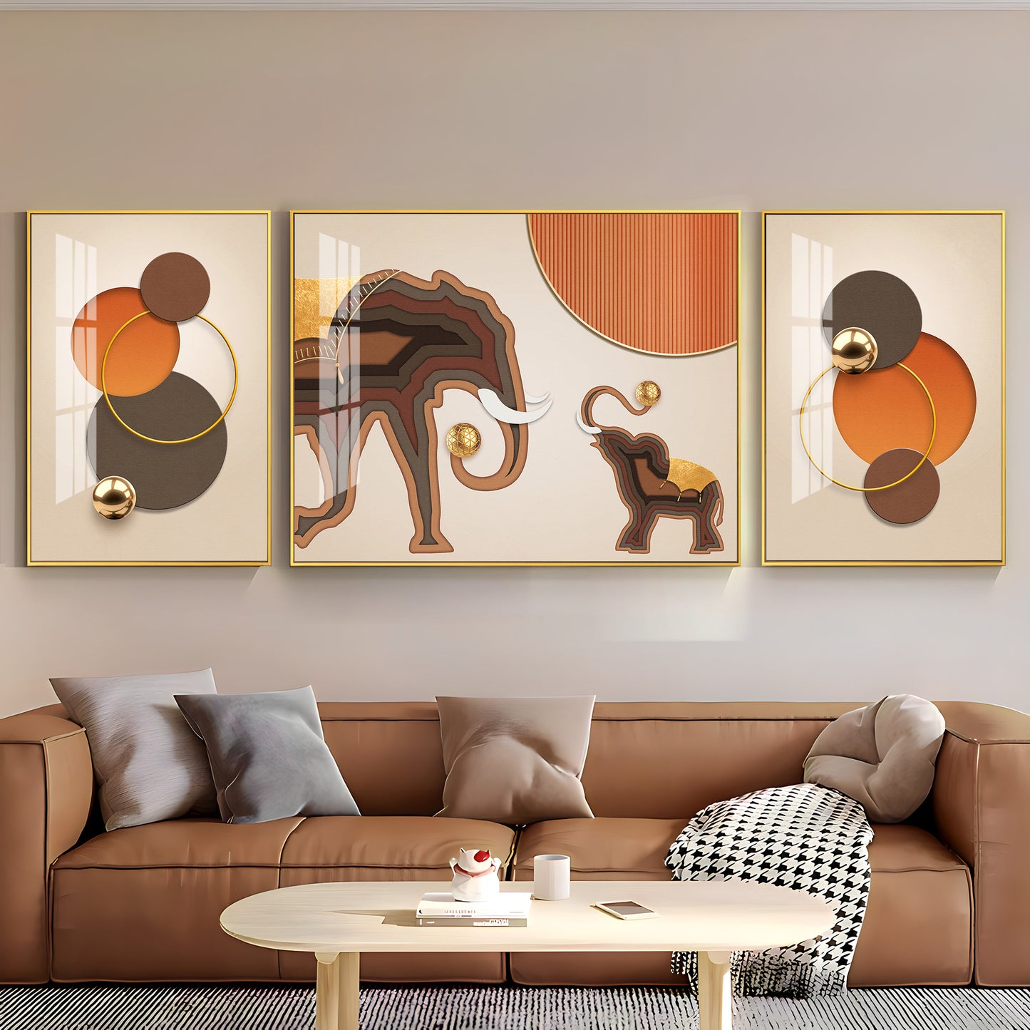 Trio of Elephant Glass Finish Wall Art (Set Of 3)