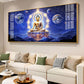 Illuminated Neon Buddha Glass Finish Horizontal Wall Art