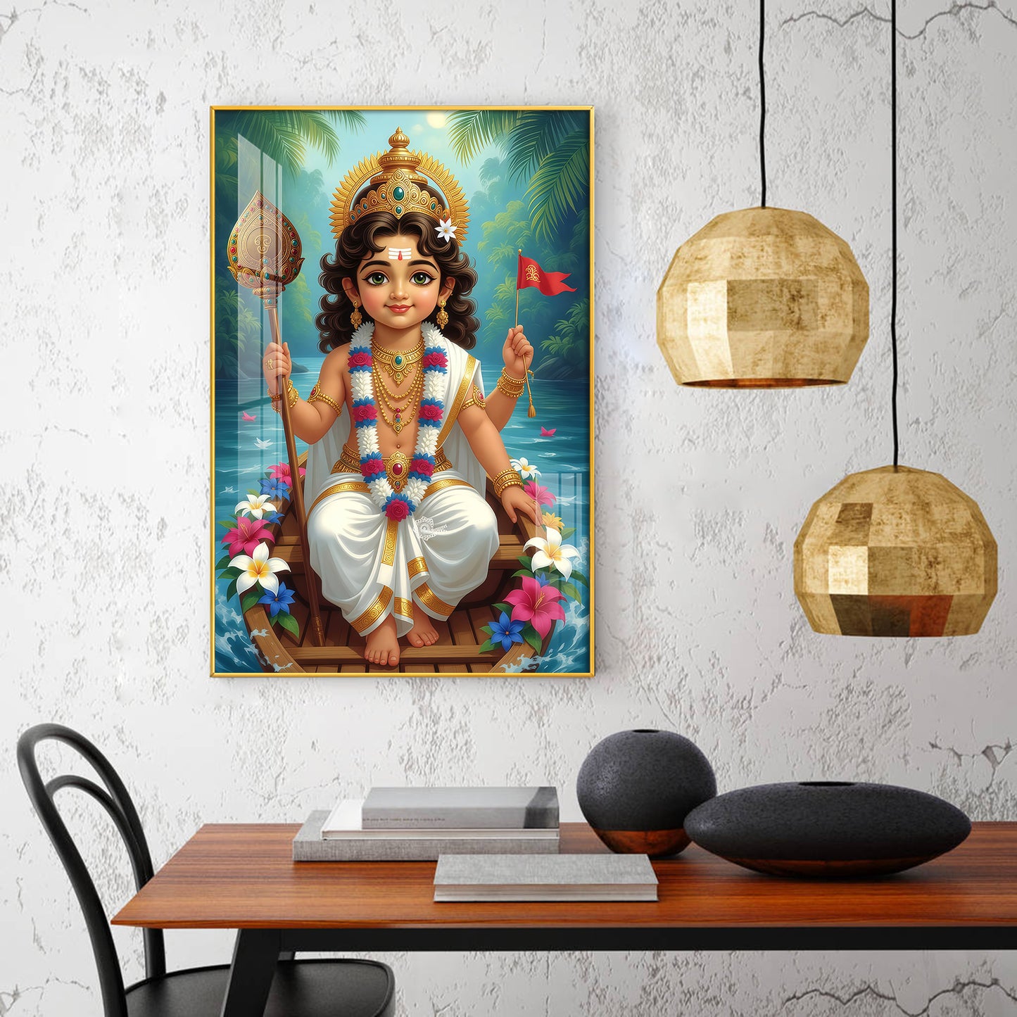 Hindu Lord Kartikeya Ji Glass Finish Vertical Wall Art