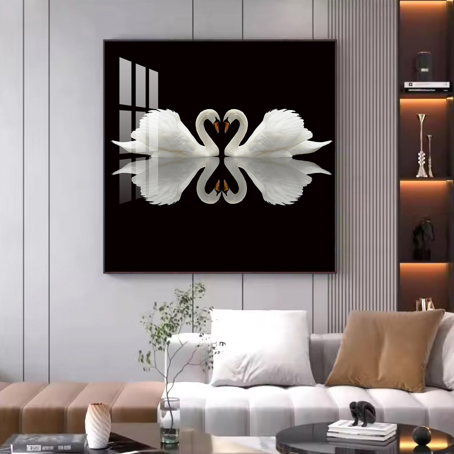 Ethereal Swan Mirage Glass Finish Square Wall Art