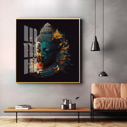 Peaceful Reflection Buddha Glass Finish Square Wall Art