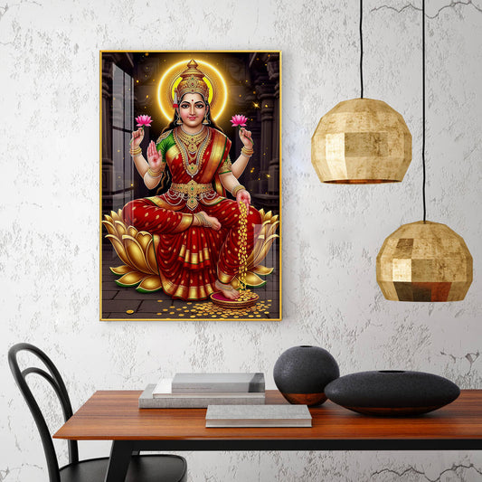 Lakshmi's Blessing Glass Finish Vertical Wall Art