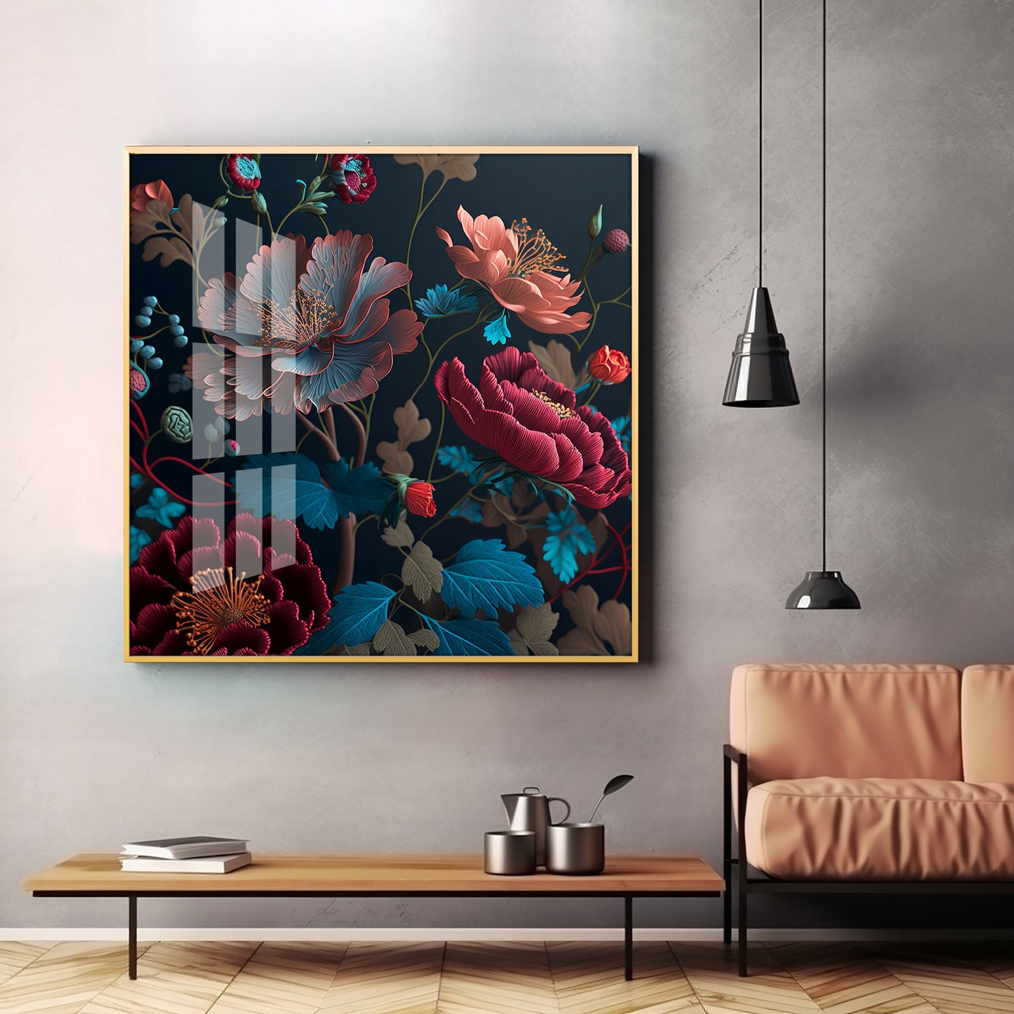 Vibrant Blossom Mural Glass Finish Square Wall Art