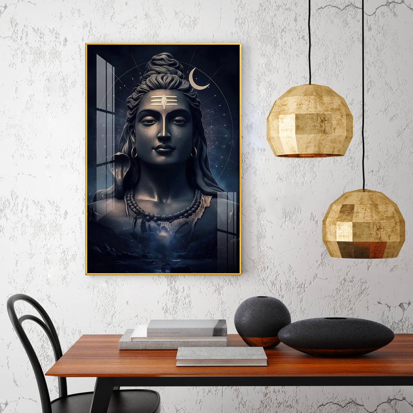 Har Har Mahadev Glass Finish Vertical Wall Art