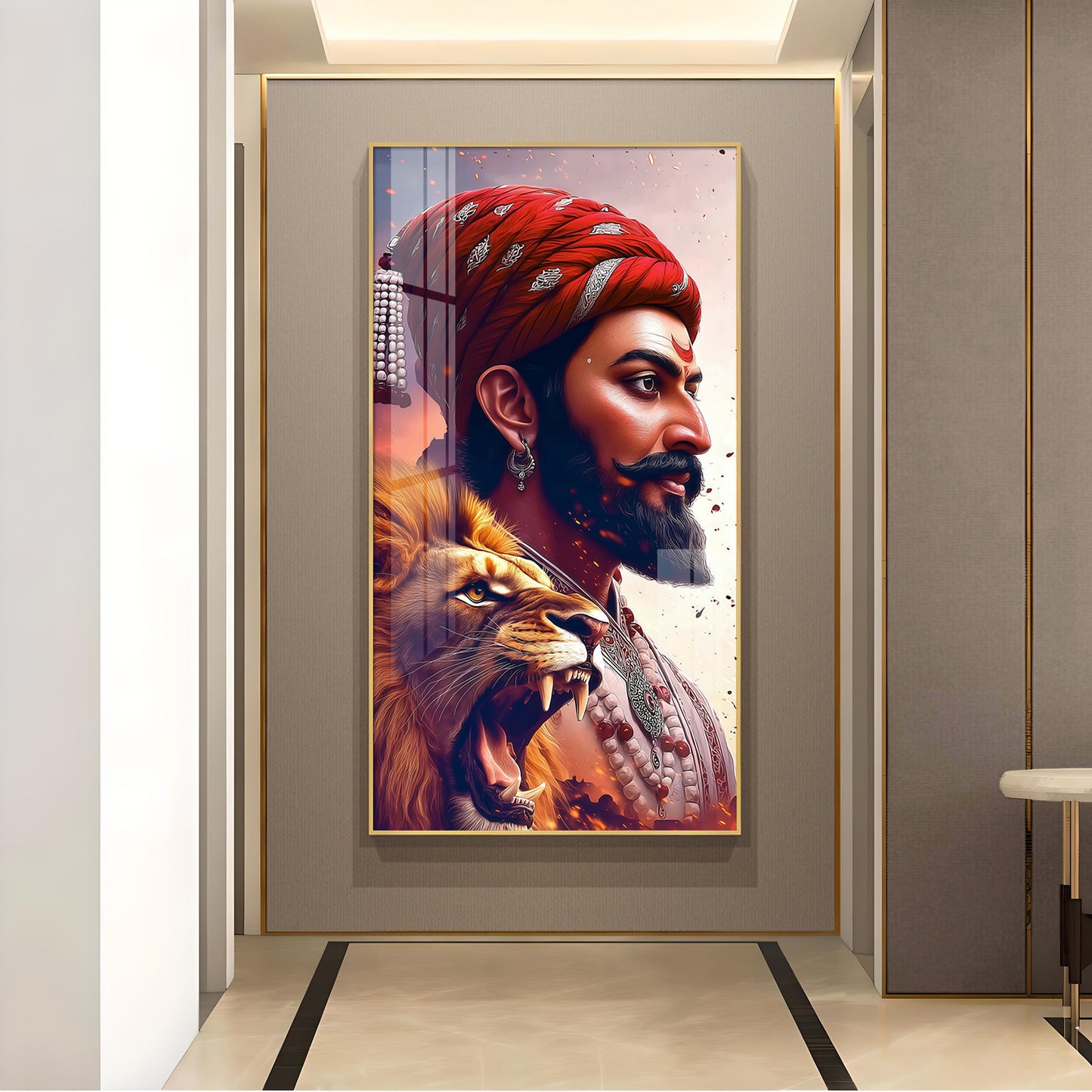 Jai Shivaji Maharaj Glass Finish Vertical Wall Art