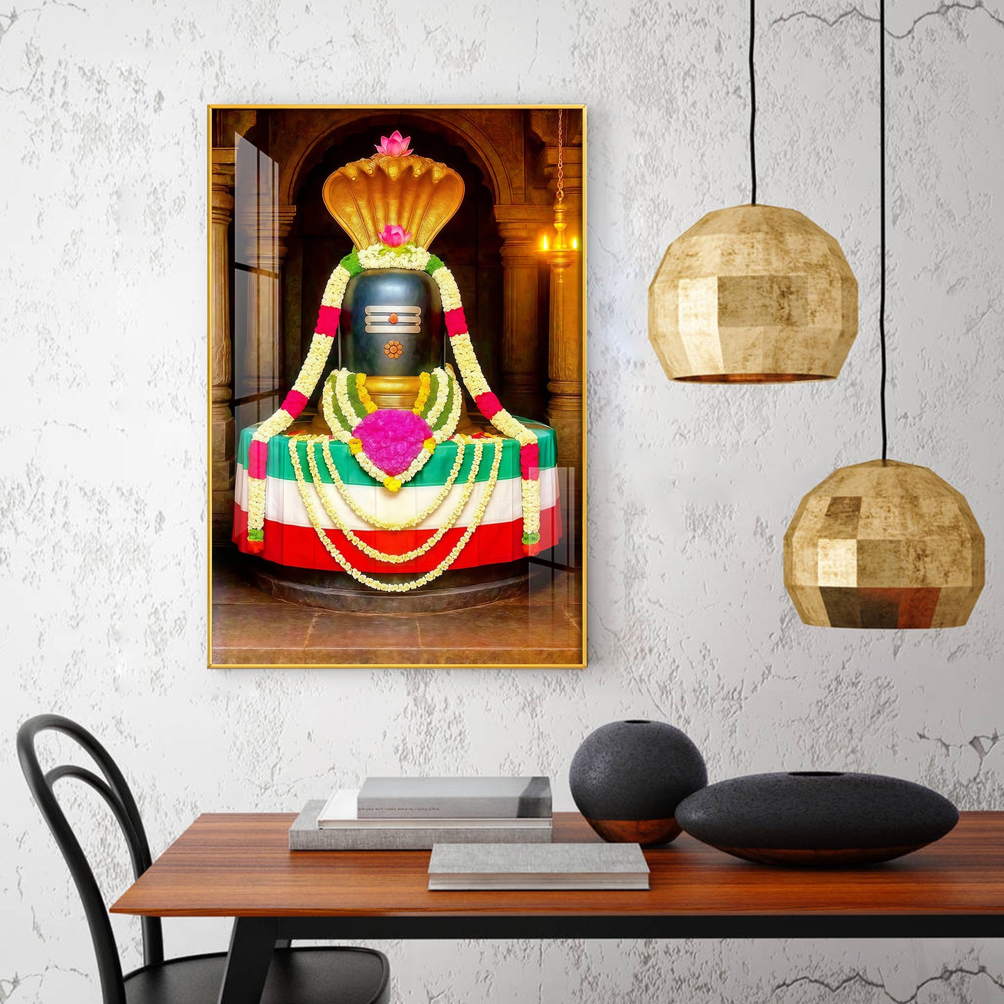 Shiva Lingam Glass Finish Vertical Wall Art
