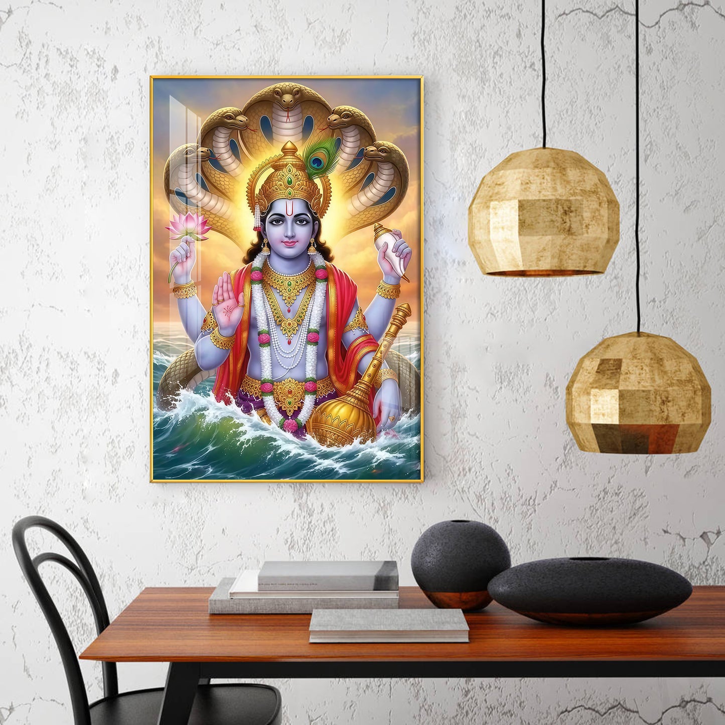 Sri Maha Vishnu Glass Finish Vertical Wall Art