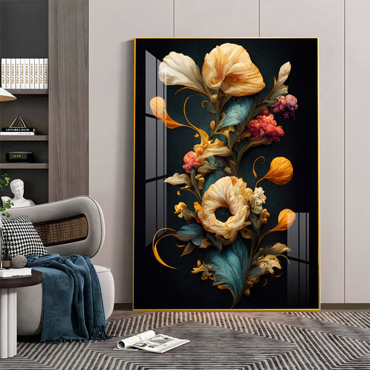 Floral Serenity Glass Finishh Vertical Wall Art
