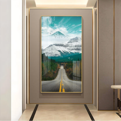 Nature's Gateway Road Glass Finish Vertical Wall Art