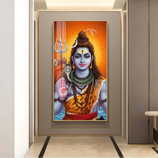 Lord Shiva Bholenath Glass Finish Vertical Wall Art