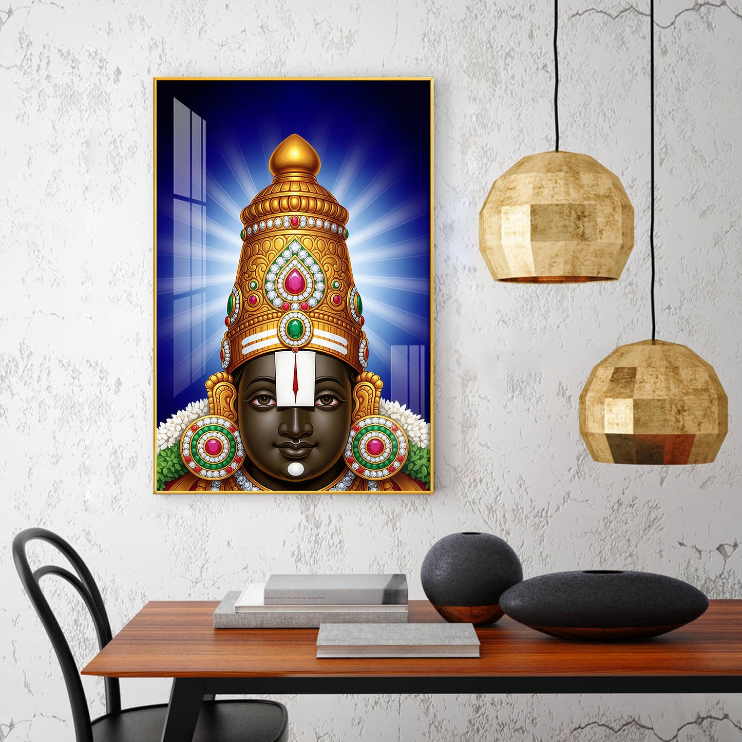 Hindu Lord Tirupati Glass Finish Vertical Wall Art