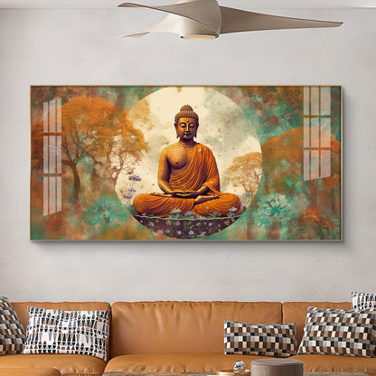 Ancient Buddha Glass Finish Horizontal Wall Art