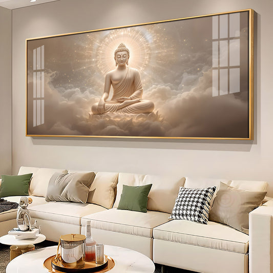 Majestic Buddha Aura Glass Finish Horizontal Wall Art