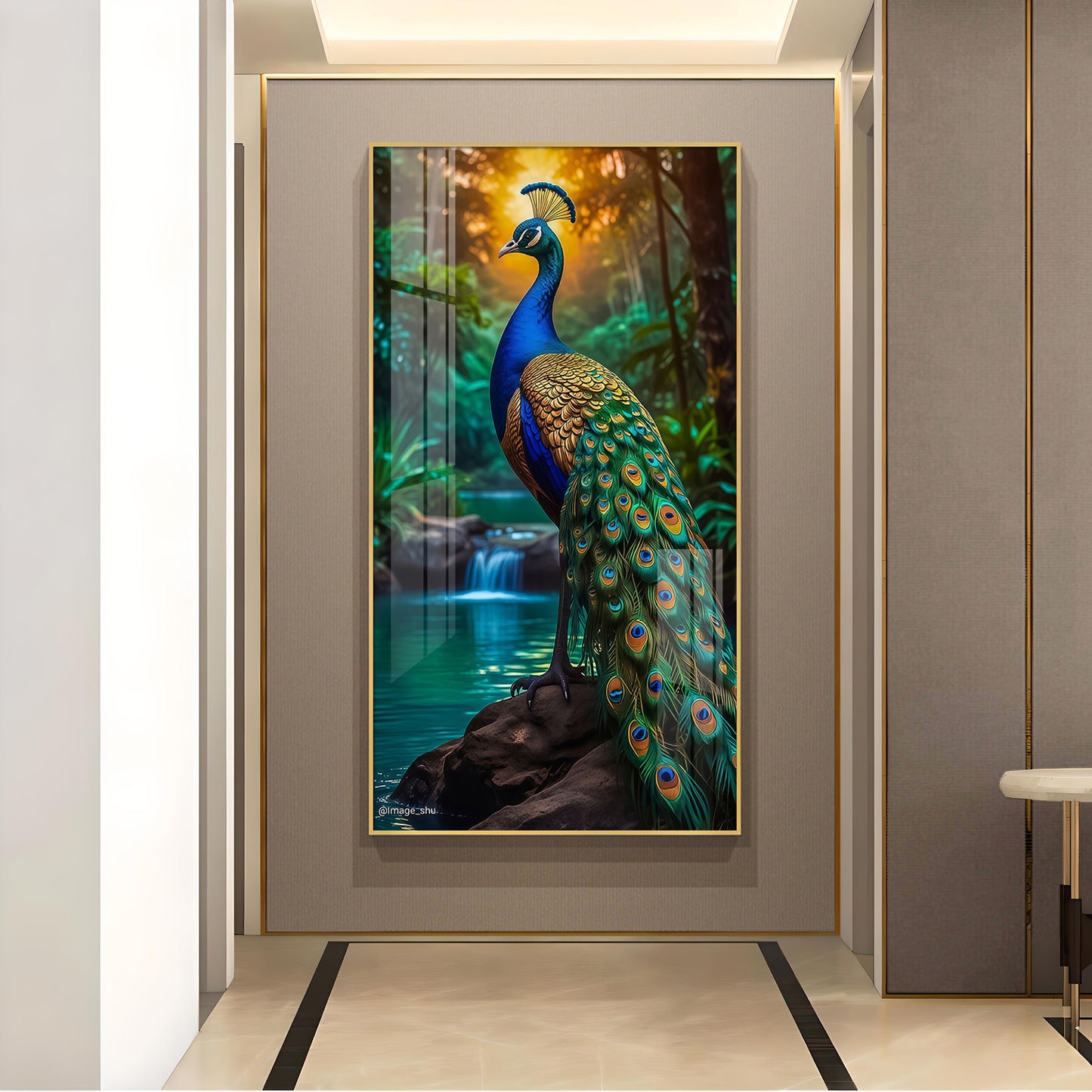 Majestic Peacock by Waterfall Glass Finish Vertical Wall Art