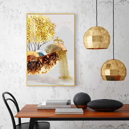 Golden Serenity Glass Finish Vertical Wall Art