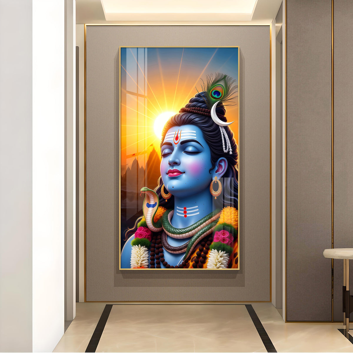 Jai Bhole Baba Glass Finish Vertical Wall Art
