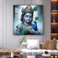 Baby Krishna With Peacock Glass Finish Square Wall Art