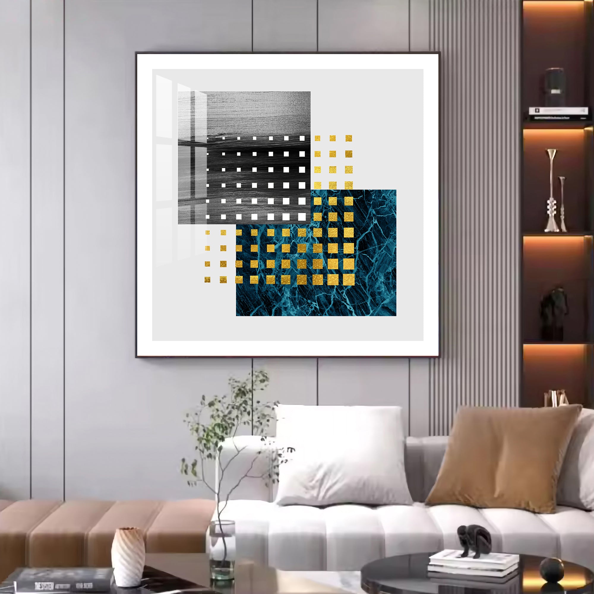 Golden Noir Mosaic Glass Finish Square Wall Art