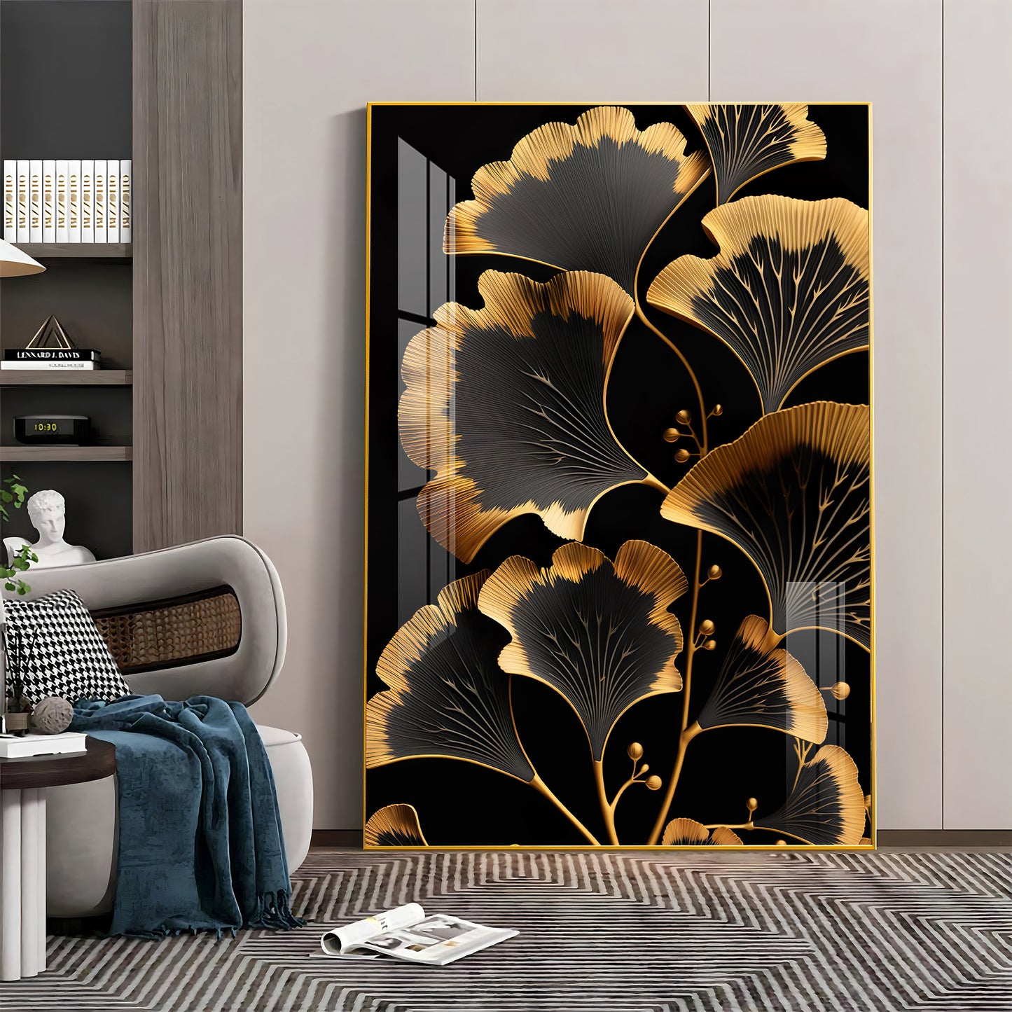 Midnight Petal Glass Finish Vertical Wall Art