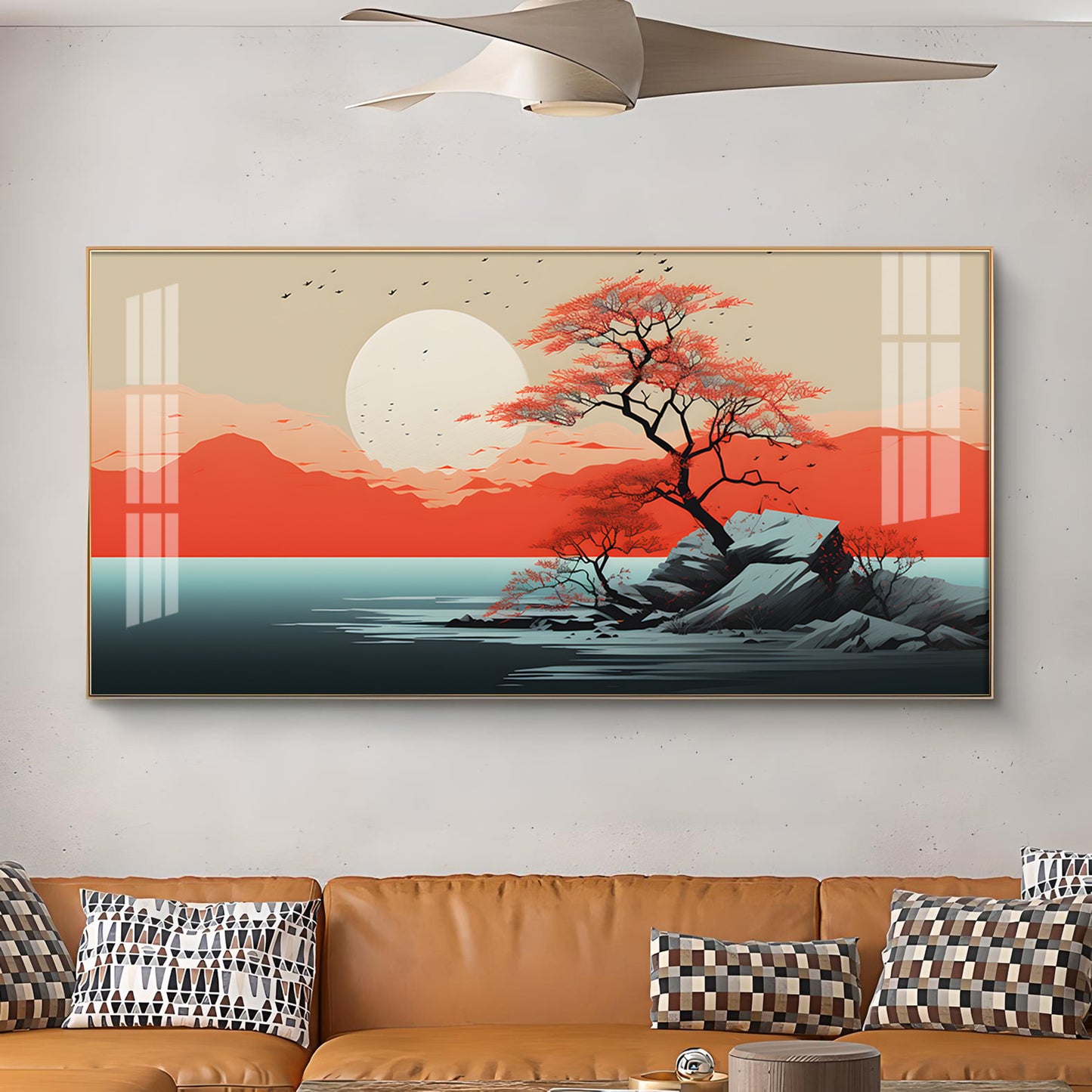 Sunrise In Red Mountain Glass Finish Horizontal Wall Art