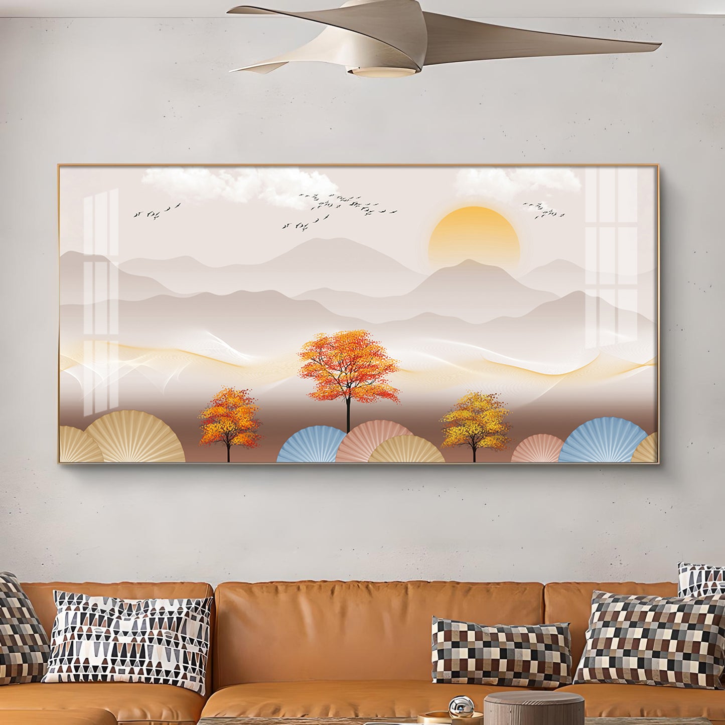 Tree With Mountains Glass Finish Horizontal Wall Art