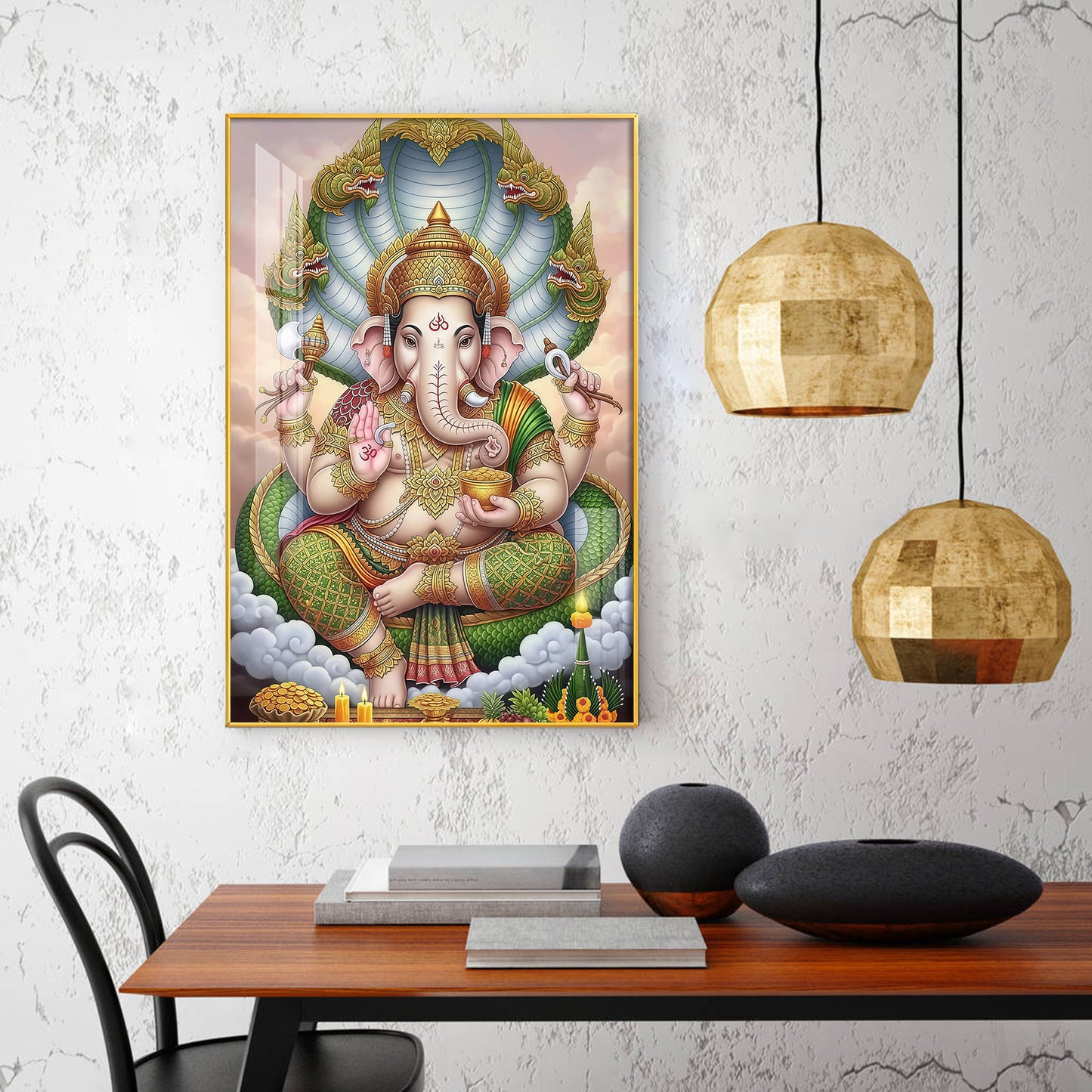 Hindu Lord Ganpati Bappa Glass Finish Vertical Wall Art