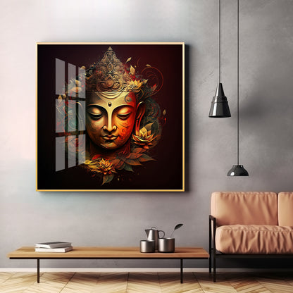 Enlightened Buddha Glass Finish Square Wall Art