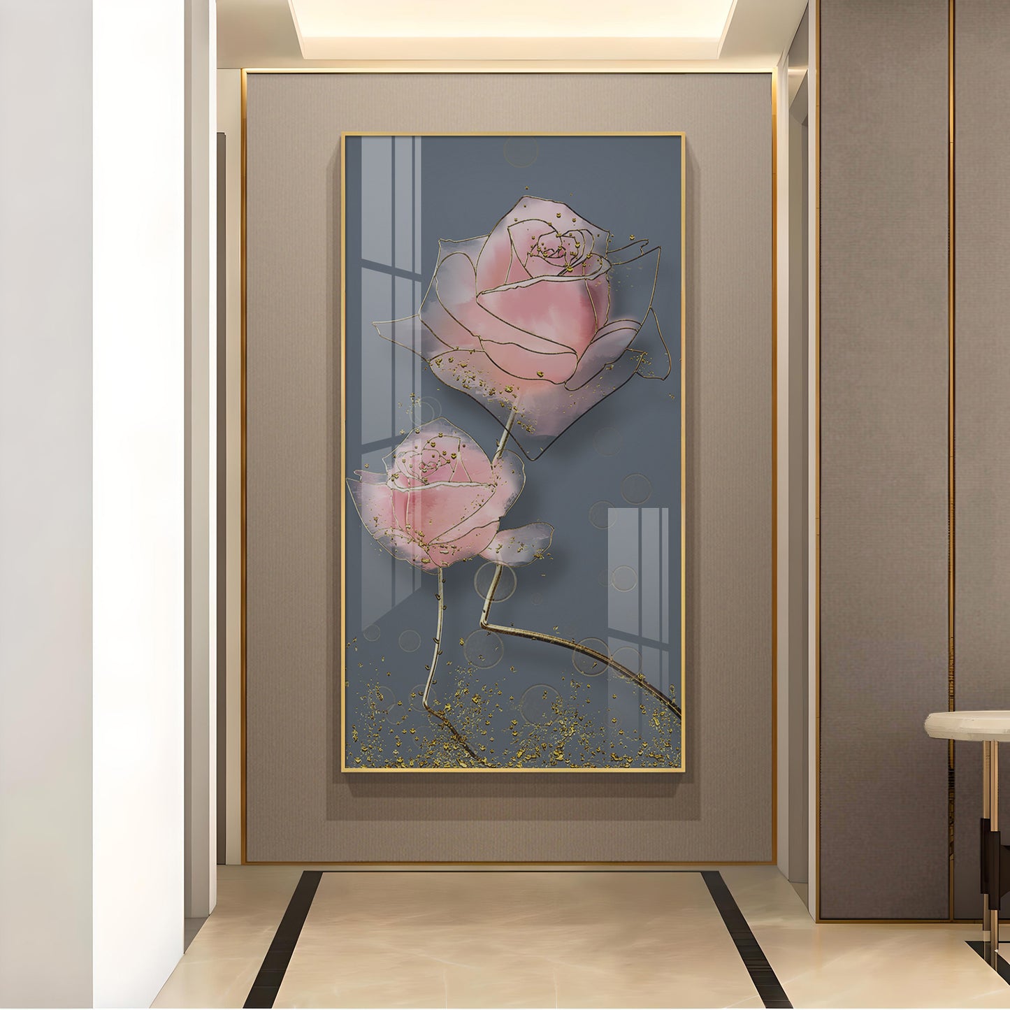 Floral Elegance Glass Finish Vertical Wall Art