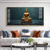 Golden Calm Budha Glass Finish Horizontal Wall Art