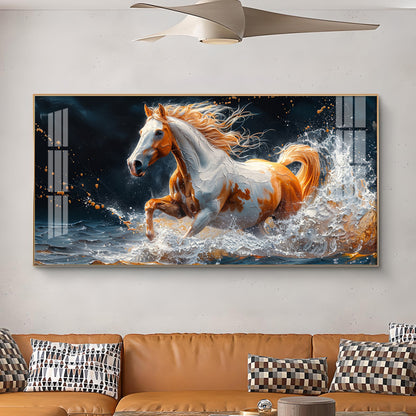 One Horse Running Glass Finish Horizontal Wall Art