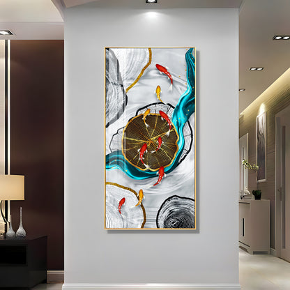 Tranquil Fish Pond Glass Finish Vertical Wall Art