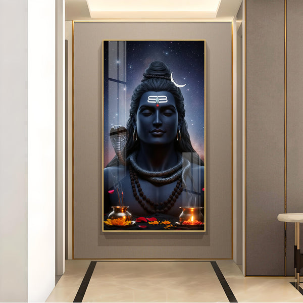 Lord Shiva Adiyogi Darshan Glass Finish Vertical Wall Art