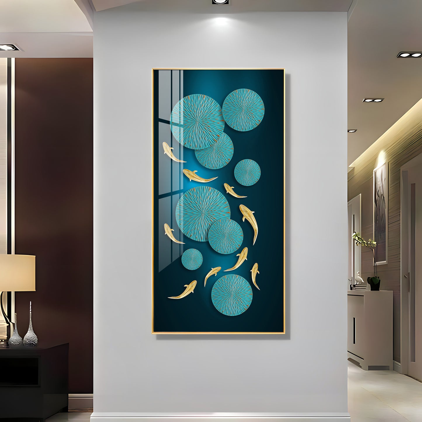 Azure Elegance Glass Finish Vertical Wall Art