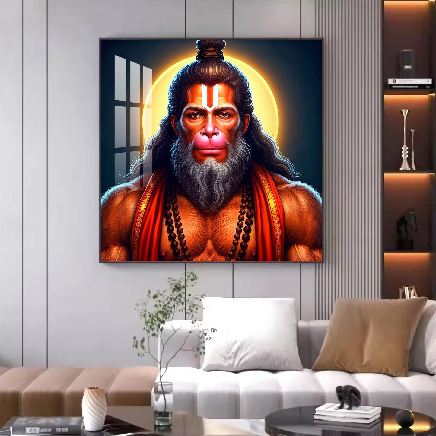 Lord Hanuman Glass Finish Square Wall Art