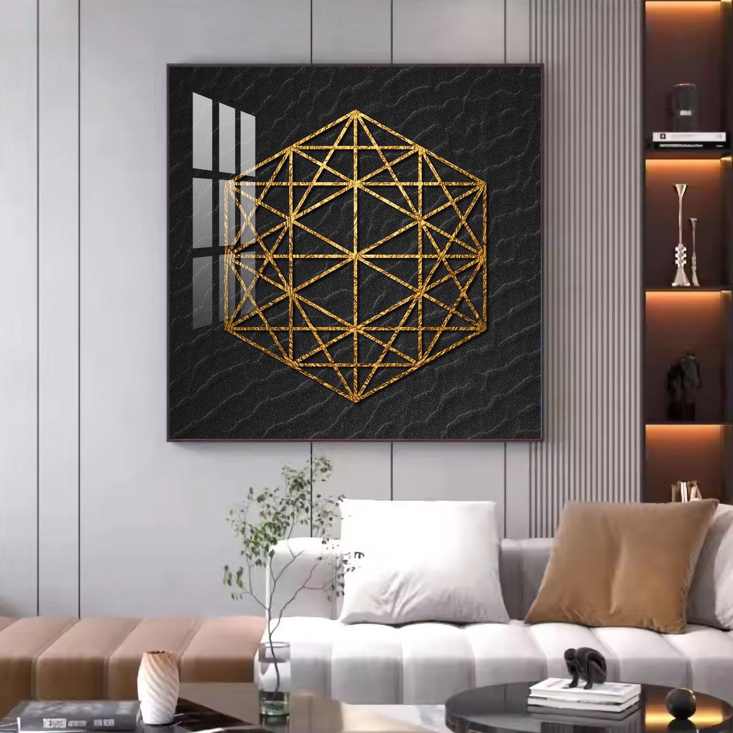 Geometric Elegance Glass Finish Square Wall Art